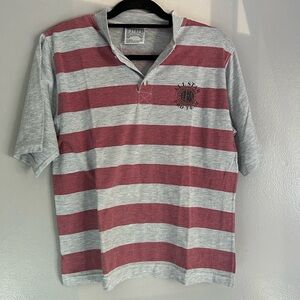 Vintage cotton blend button up short sleeve striped tee | size L